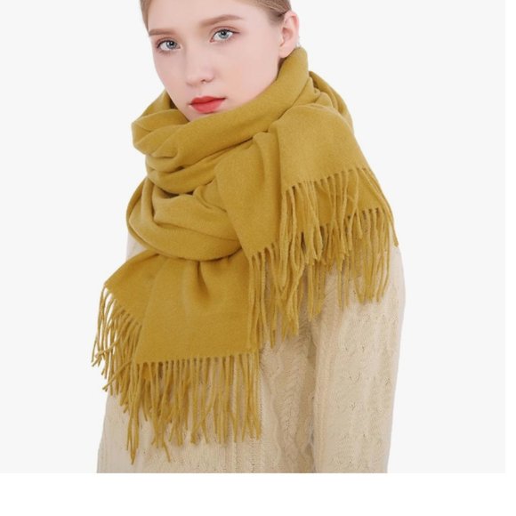 Women's 100% Pashmina Scarf Wrap Shawl NWT Yellow Gold - Picture 2 of 4